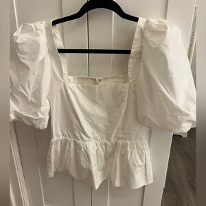 Cara cara XS dress shirt blouse Elegant White Puff Sleeve Top